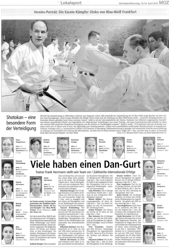 MOZ - Vereins-Porträt: Die Karate-Kämpfer Jitoku von Blau-Weiß Frankfurt